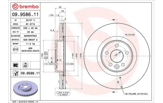 Disque de frein 09.9586.11 Brembo, Image 2