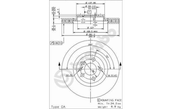 Disque de frein 09.9609.24 Brembo, Image 2