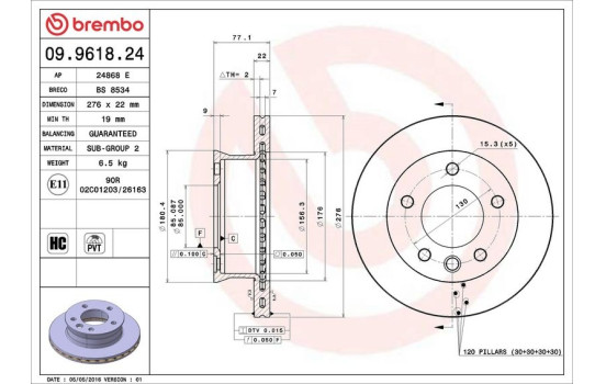 Disque de frein 09.9618.24 Brembo, Image 4