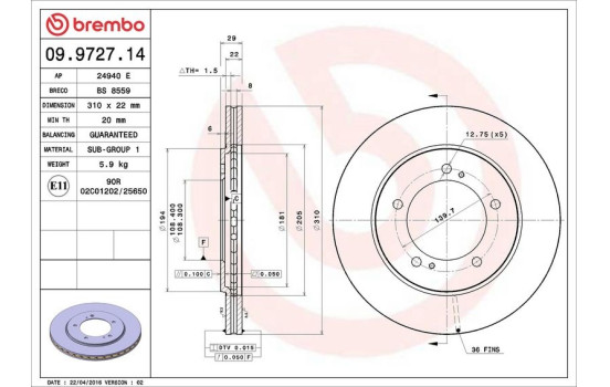 Disque de frein 09.9727.14 Brembo, Image 4