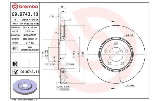Disque de frein 09.9743.11 Brembo, Image 3