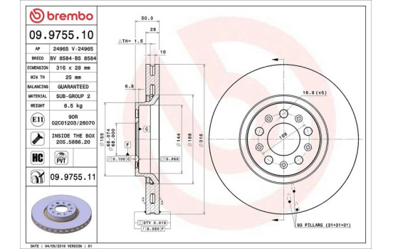 Disque de frein 09.9755.11 Brembo, Image 3