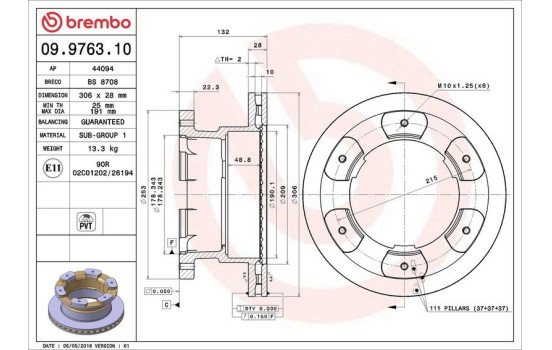 Disque de frein 09.9763.10 Brembo, Image 2
