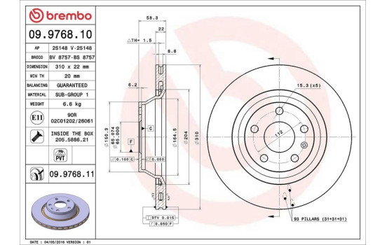 Disque de frein 09.9768.11 Brembo, Image 3