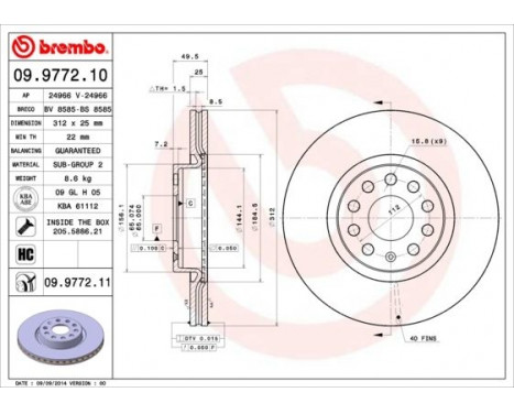 Disque de frein 09.9772.11 Brembo, Image 2