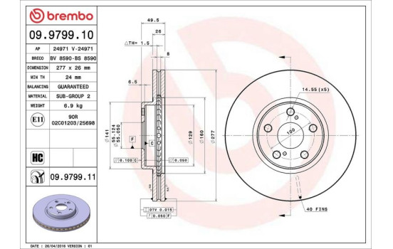 Disque de frein 09.9799.11 Brembo, Image 3
