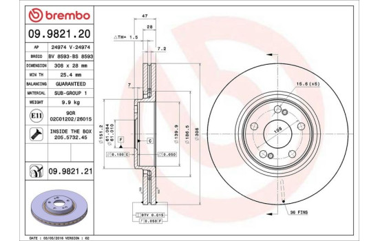 Disque de frein 09.9821.21 Brembo, Image 2