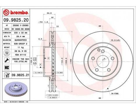 Disque de frein 09.9825.21 Brembo, Image 2