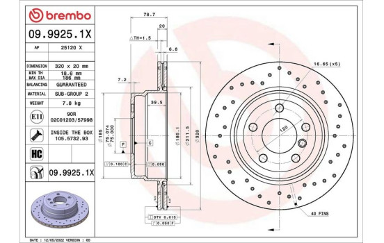 Disque de frein 09.9925.1X Brembo