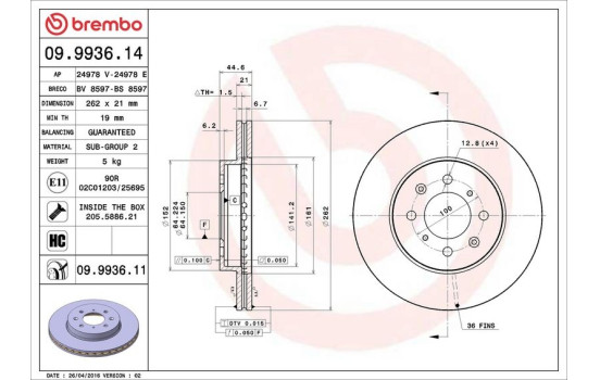 Disque de frein 09.9936.11 Brembo, Image 3