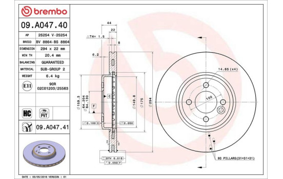 Disque de frein 09.A047.41 Brembo, Image 3