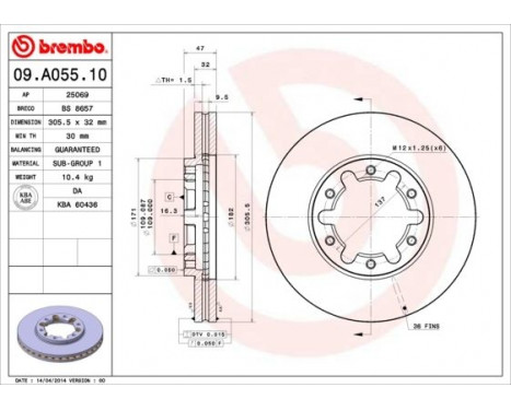 Disque de frein 09.A055.10 Brembo, Image 2