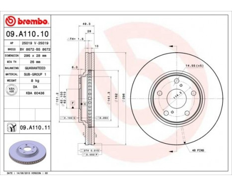 Disque de frein 09.A110.11 Brembo, Image 2