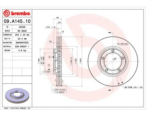 Disque de frein 09.A145.10 Brembo, Image 2