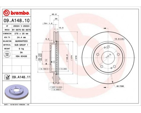 Disque de frein 09.A148.11 Brembo, Image 2