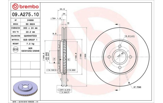 Disque de frein 09.A275.10 Brembo, Image 3