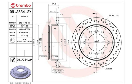 Disque de frein 09.A334.2X Brembo