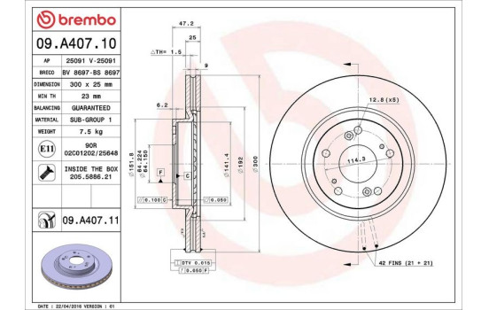 Disque de frein 09.A407.11 Brembo, Image 3