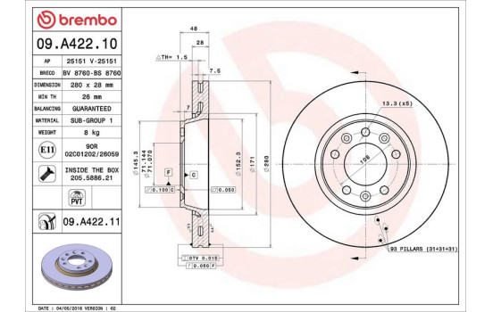 Disque de frein 09.A422.10 Brembo, Image 3
