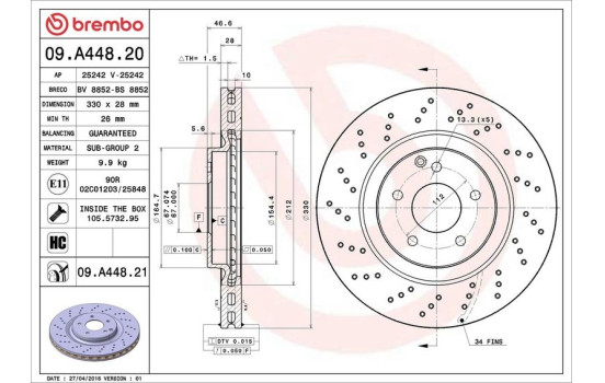 Disque de frein 09.A448.21 Brembo, Image 2