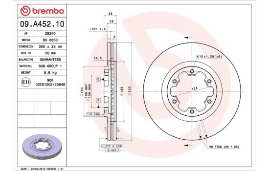 Disque de frein 09.A452.10 Brembo, Image 2