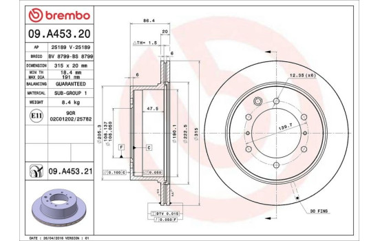 Disque de frein 09.A453.21 Brembo, Image 3