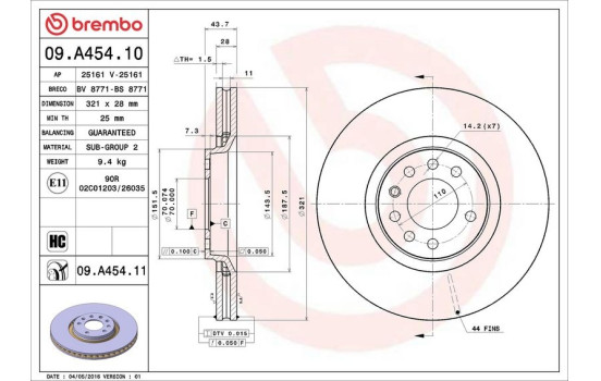 Disque de frein 09.A454.11 Brembo, Image 2
