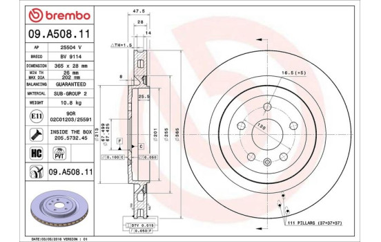 Disque de frein 09.A508.11 Brembo, Image 2