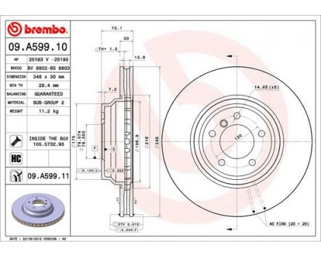 Disque de frein 09.A599.11 Brembo, Image 3