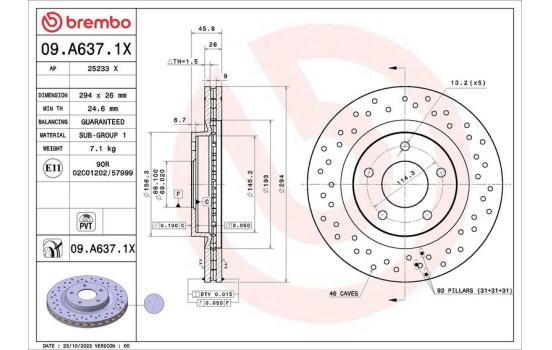 Disque de frein 09.A637.1X Brembo
