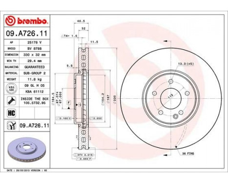 Disque de frein 09.A726.11 Brembo, Image 2