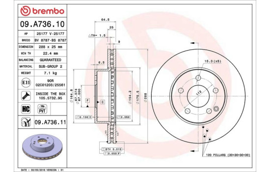 Disque de frein 09.A736.11 Brembo, Image 3
