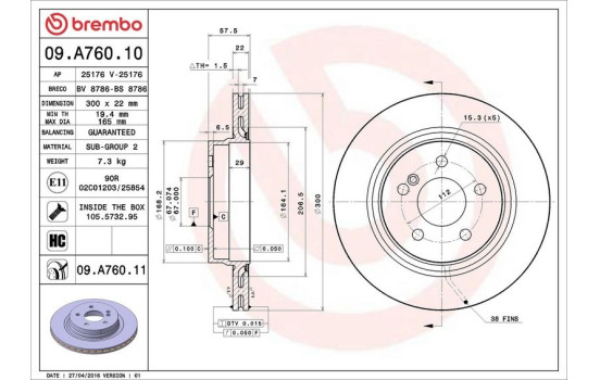 Disque de frein 09.A760.11 Brembo, Image 3
