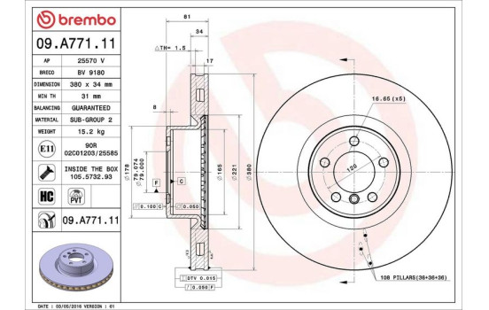 Disque de frein 09.A771.11 Brembo