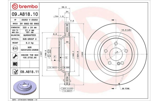 Disque de frein 09.A818.11 Brembo, Image 3