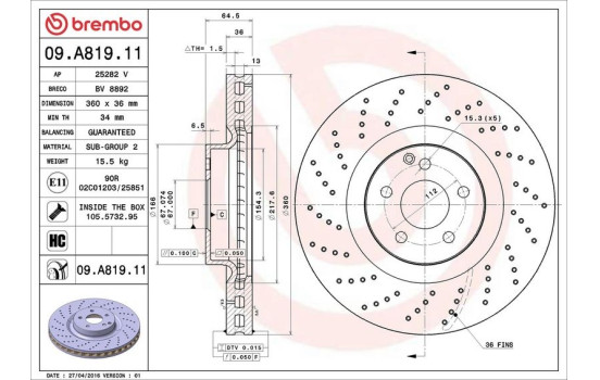 Disque de frein 09.A819.11 Brembo, Image 2