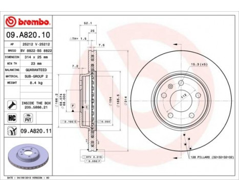 Disque de frein 09.A820.11 Brembo, Image 2