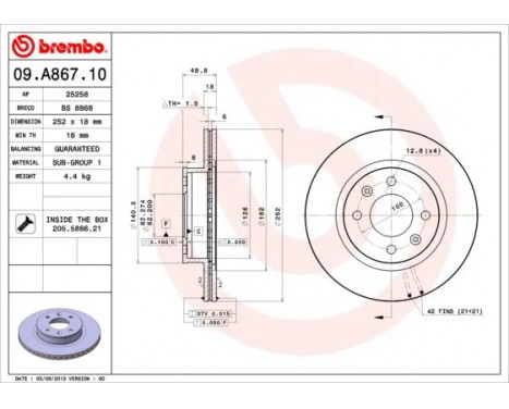 Disque de frein 09.A867.10 Brembo, Image 2