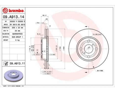 Disque de frein 09.A913.14 Brembo, Image 2