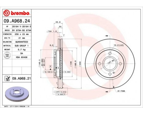 Disque de frein 09.A968.21 Brembo, Image 2