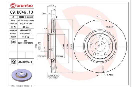 Disque de frein 09.B046.11 Brembo, Image 2