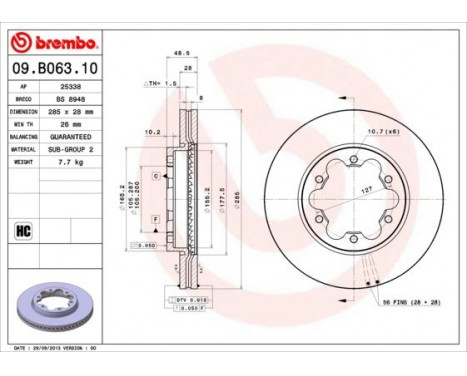 Disque de frein 09.B063.10 Brembo, Image 2