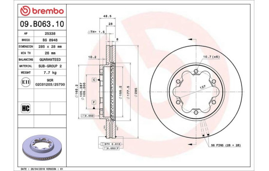 Disque de frein 09.B063.10 Brembo, Image 3