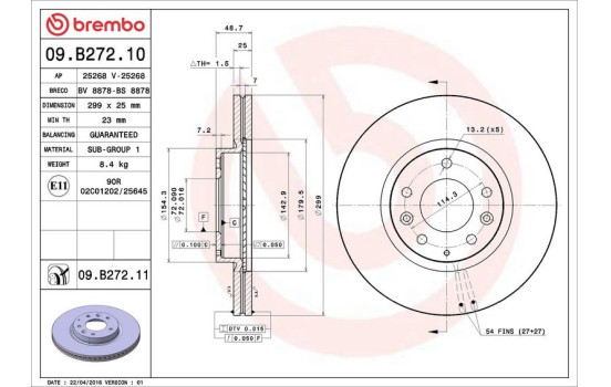 Disque de frein 09.B272.10 Brembo, Image 3