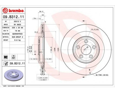 Disque de frein 09.B312.11 Brembo, Image 2