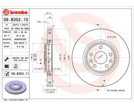Disque de frein 09.B352.11 Brembo, Image 2