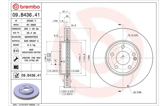 Disque de frein 09.B436.41 Brembo, Image 3