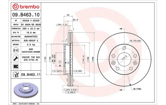 Disque de frein 09.B463.10 Brembo, Image 3
