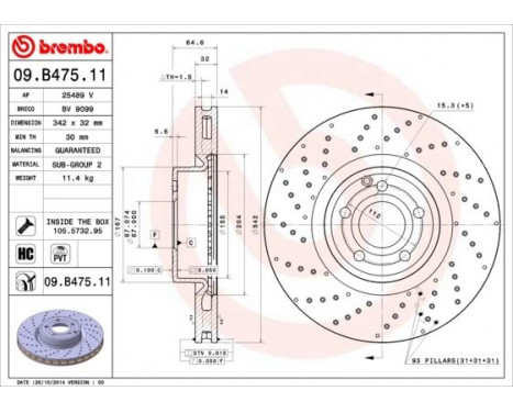 Disque de frein 09.B475.11 Brembo, Image 2