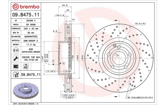 Disque de frein 09.B475.11 Brembo, Image 2